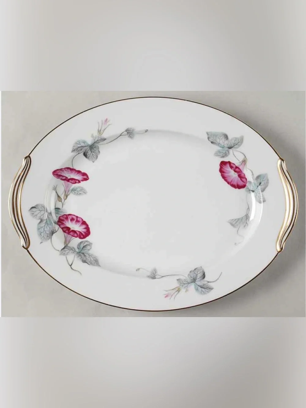 Noritake White Serving Platter with Pink Floral and Gold Trim